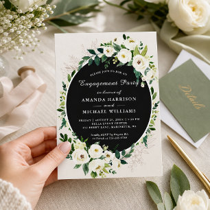 White Green Bloom Floral Wedding Engagement Party Invitation