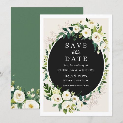 White Green Bloom Floral Wedding Save the Date Invitation