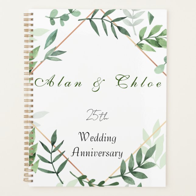 White + Green Botanical 25th Wedding Gift Planner (Front)
