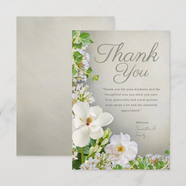 White & Green Botanical Thank You Card (Front/Back)