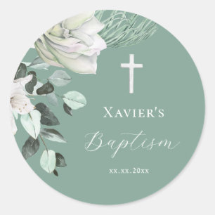 white green bouquet Baptism Classic Round Sticker
