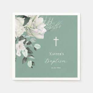 white green bouquet  Baptism Napkins