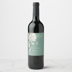 white green bouquet Baptism Wine Label