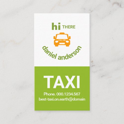 White Green Box Smiling Taxi Face Cab Driver Business Card