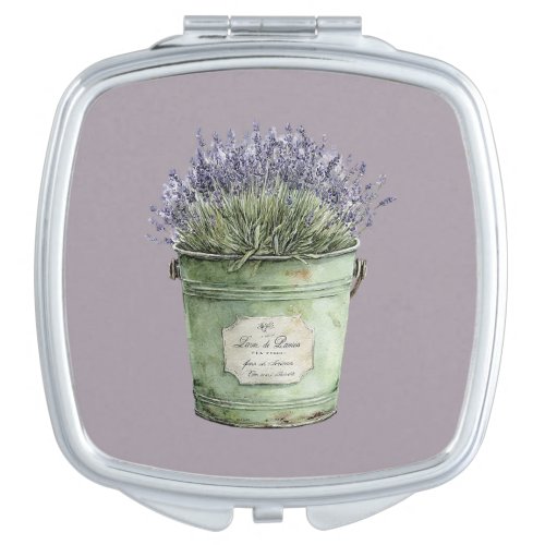 White Green Bucket Lavender Flowers Compact Mirror