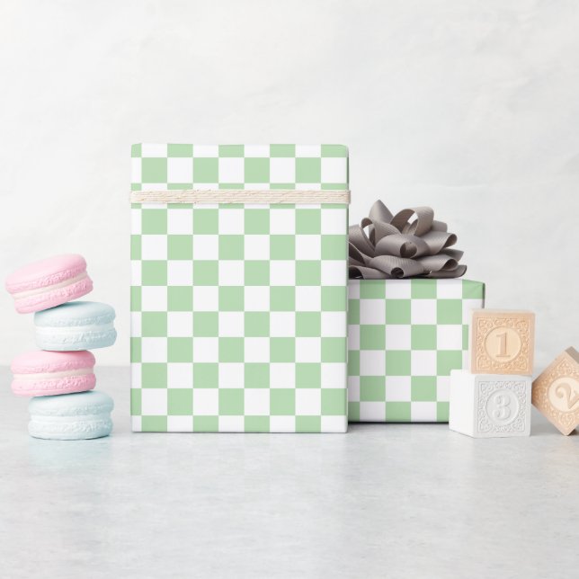 White & Green Checkerboard Wrapping Paper Roll (Baby Shower)