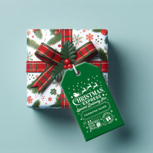 White & Green Christmas Express Special Delivery Gift Tags