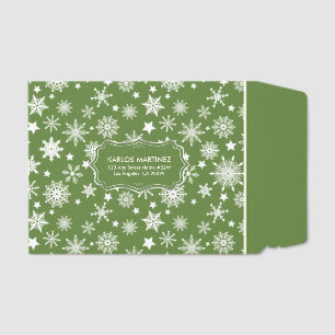 White Green Christmas Snowflakes Pattern Envelope Mailers