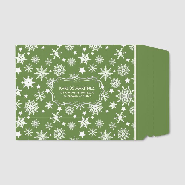 White Green Christmas Snowflakes Pattern Envelope Mailers (Front)