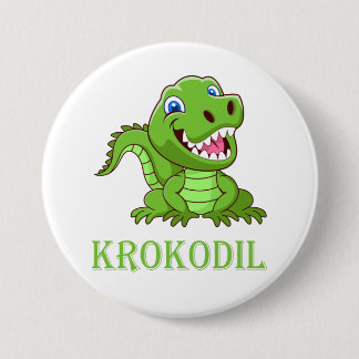 white green crocodile cartoon button