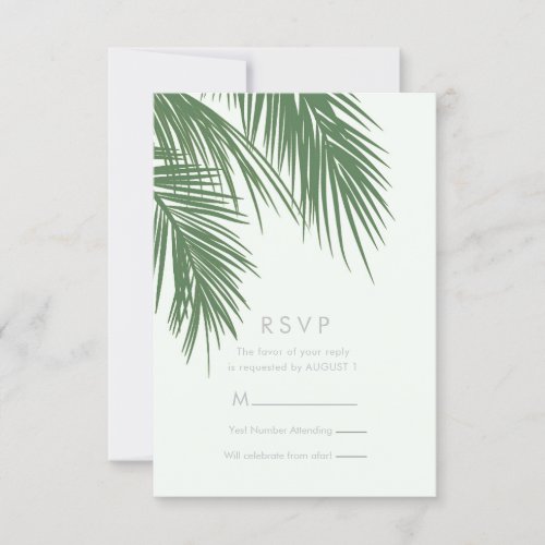 White Green Elegant Tropical Palm Leaves RSVP Invitation