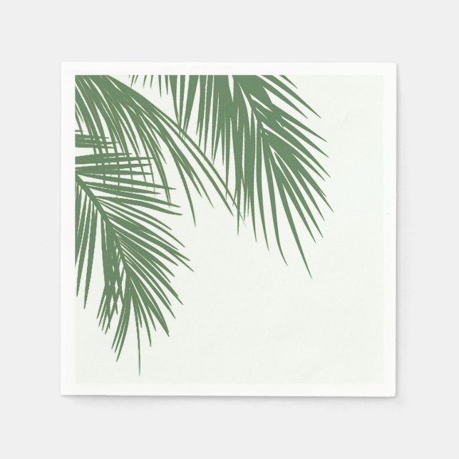 White Green Elegant Tropical Palm Leaves Wedding Napkins (Front)
