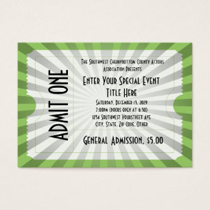 White/Green Event Ticket, Lg Business Card Size