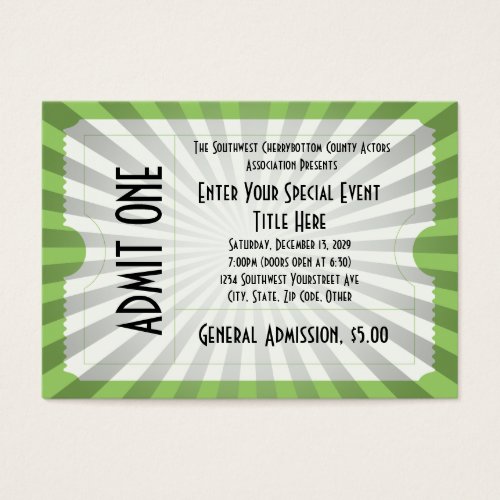 WhiteGreen Event Ticket Lg Business Card Size