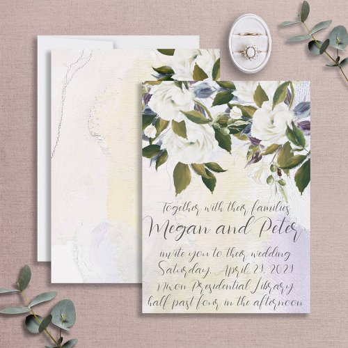 White  Green Fine Art Calligraphy Style Wedding Invitation
