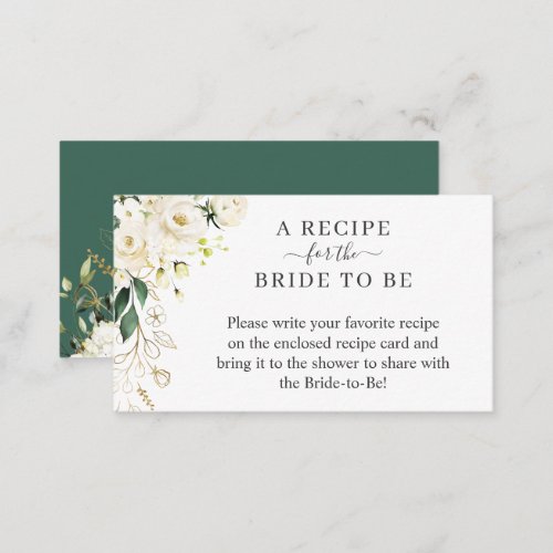 White Green Floral Bridal Shower Recipe Request Enclosure Card