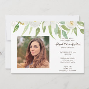 White & Green Floral Celebration of Life Funeral Thank You Card