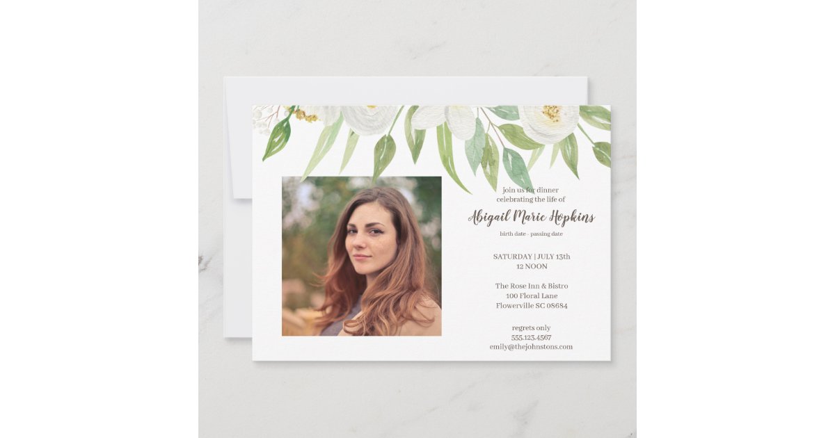 White & Green Floral Celebration of Life Funeral Thank You Card | Zazzle