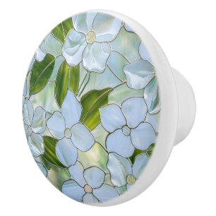 White Green Floral Ceramic Knob