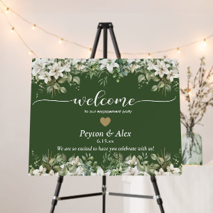 White Green Floral Gold Heart Engagement Foam Board