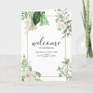 White Green Floral Gold Wedding Order of Service Program