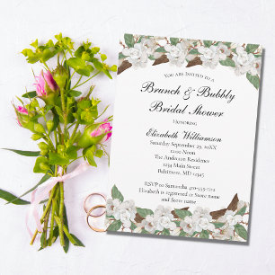 White Green Floral Magnolias Elegant Bridal Shower Invitation