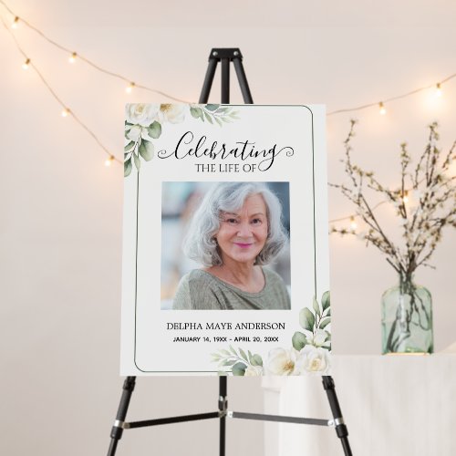 White & Green Floral Memorial Funeral Welcome Sign