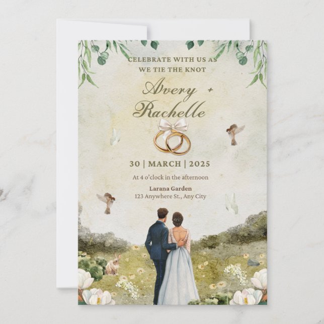 White green floral wedding celebration invitation (Front)