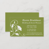 White & Green Floral Wedding Planner Business Card (Front/Back)