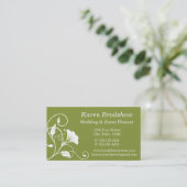 White & Green Floral Wedding Planner Business Card (Standing Front)