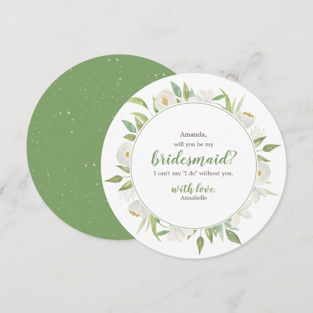 White & Green Floral Will You be my Bridesmaid Invitation (Front/Back)