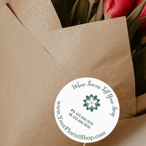 White  Green Florist Shop Round Product Labels