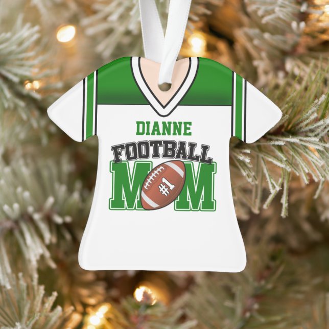 White/Green Football Mom Jersey Ornament (Tree)