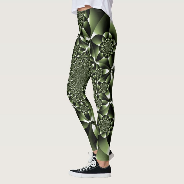 White Green Forest Leaf Petals Leggings (Left)