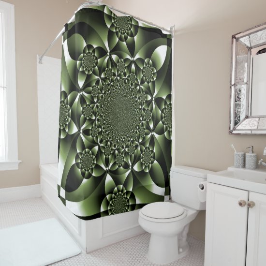 White Green Forest Leaf Petals Shower Curtain