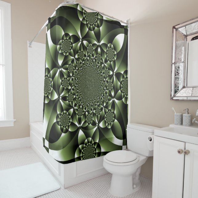 White Green Forest Leaf Petals Shower Curtain (In Situ)