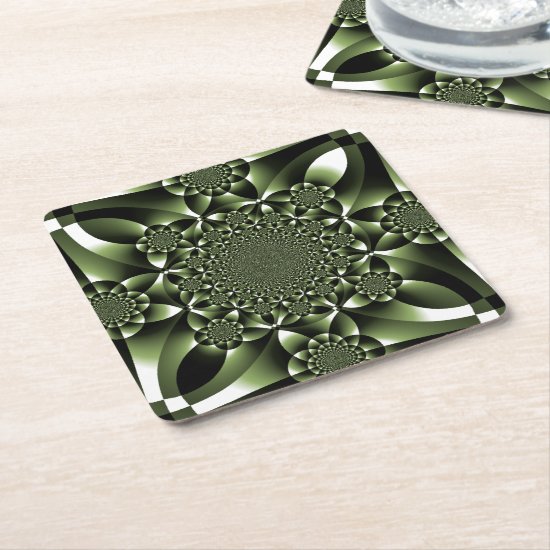 White Green Forest Leaf Petals Square Paper Coaster