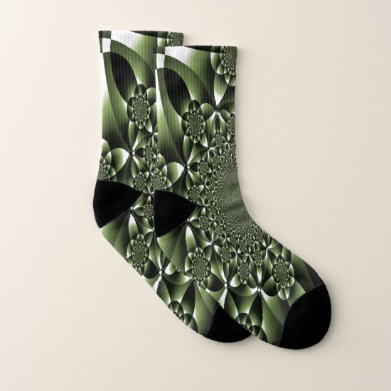 White Green Forest Leaf Petals - Tiles Socks