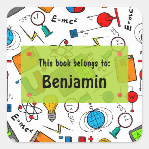 White Green Fun School Supplies  Personalized Square Sticker