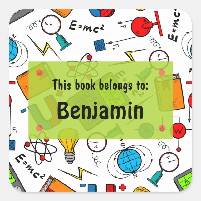 White Green Fun School Supplies  Personalized Square Sticker (Front)