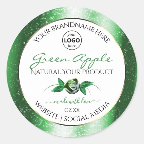 White Green Glitter Floral Product Labels Add Logo