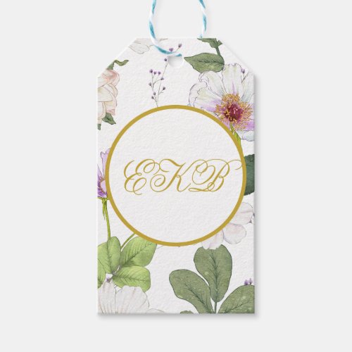 White Green Gold Floral Elegant Modern Age Gift Tags
