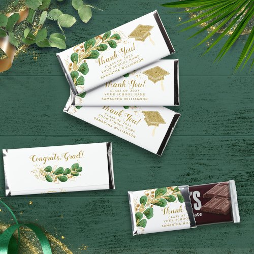 White Green Gold Floral Thank You 2023 Graduation Hershey Bar Favors