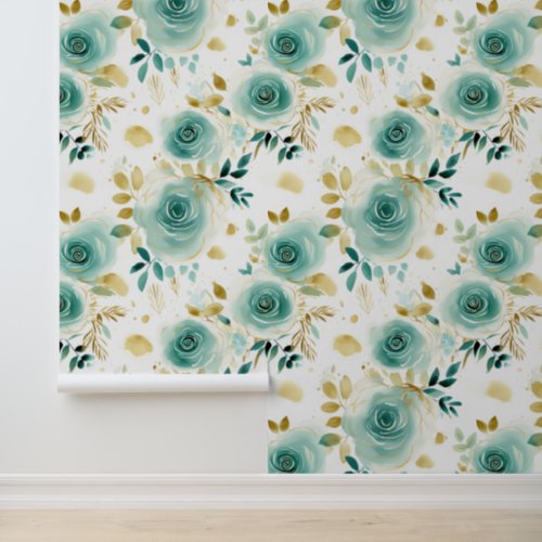 White Green Gold Flowers Wallpaper