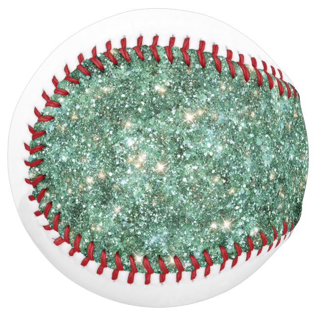White Green Gold Glitter Softball (Front Left)