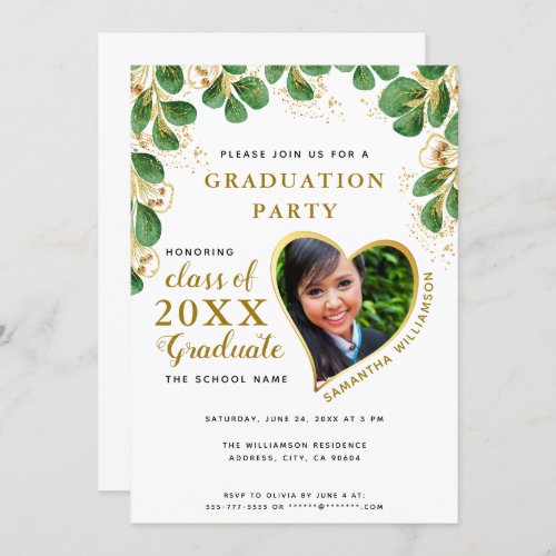 White Green  Gold Greenery 2023 Graduation Invitation
