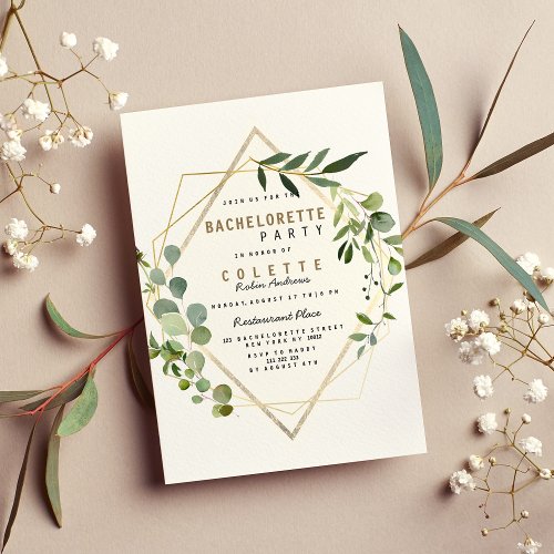 White green gold terrarium foliage Bachelorette Invitation