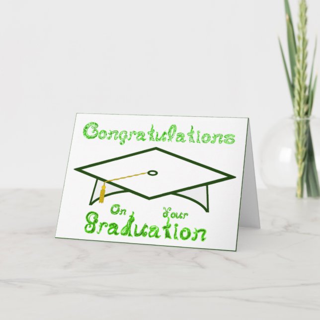 White & Green Grad Cap Printable Party Hat or Card (Front)