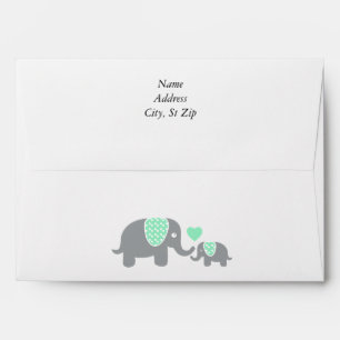 White, Green & Gray Stripe Elephants Baby Shower Envelope