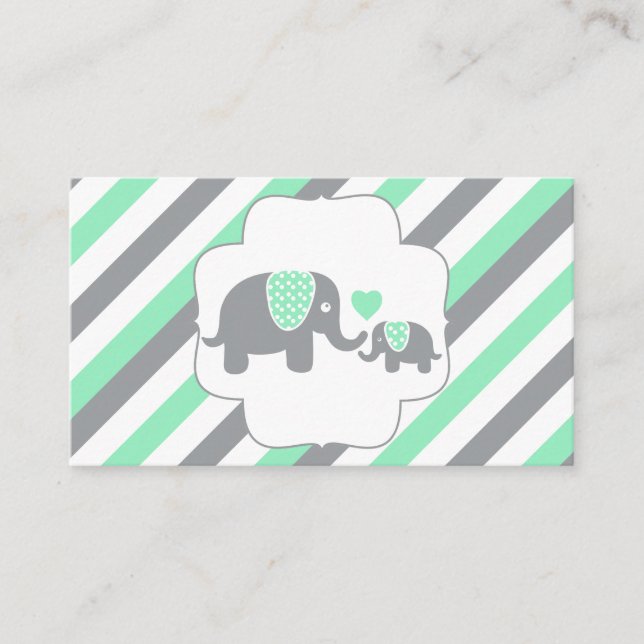 White, Green & Gray Stripe Elephants Book Raffle Enclosure Card (Front)